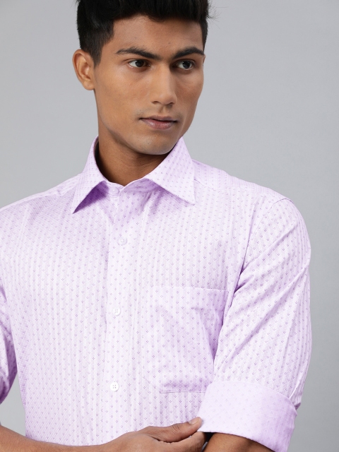 

Louis Philippe Men Lavender & White Regular Fit Striped Formal Shirt