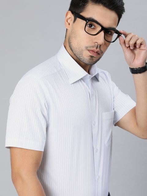 

Louis Philippe Men White & Lavender Regular Fit Striped Formal Shirt