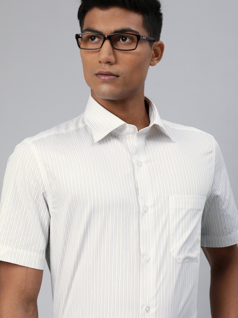 

Louis Philippe Men White & Yellow Regular Fit Striped Formal Shirt