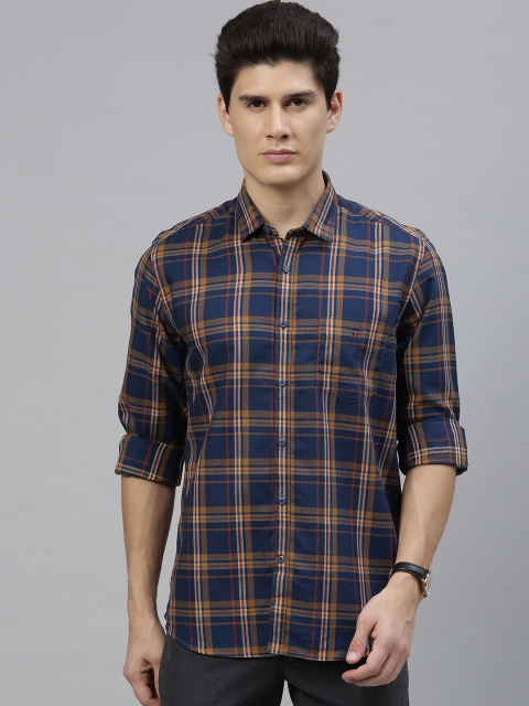 

Louis Philippe Sport Men Navy Blue & Mustard Yellow Slim Fit Checked Casual Shirt