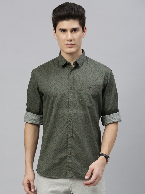 

Louis Philippe Sport Men Olive Green & Grey Slim Fit Ethnic Printed Casual Shirt