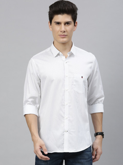 

Louis Philippe Sport Men White & Navy Blue Slim Fit Micro Printed Casual Shirt