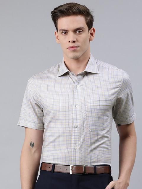 

Louis Philippe Men Blue & Yellow Regular Fit Checked Formal Shirt