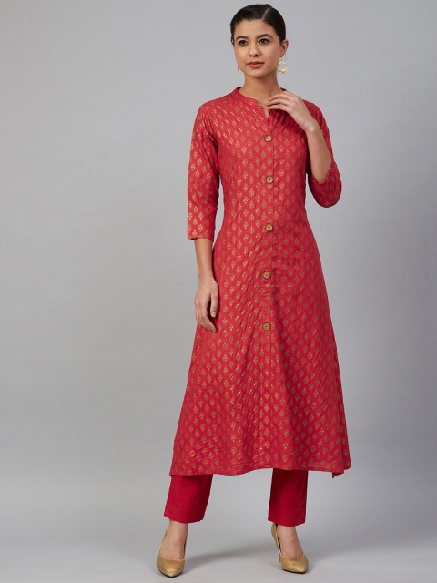 

Meeranshi Women Red & Golden Printed Kurta with Trousers