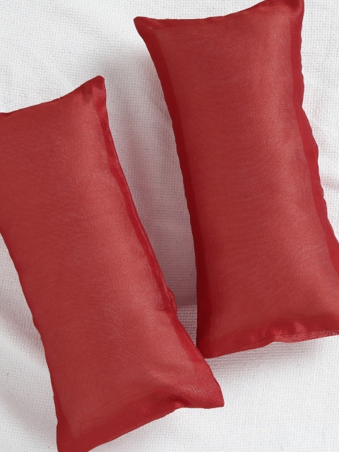 

RANGDESI Red Set of 2 Silk 7'' x 14'' Rectangle Cushions with Covers