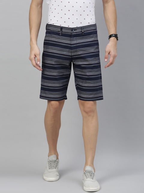 

Louis Philippe Sport Men Navy Blue Striped Slim Fit Regular Shorts