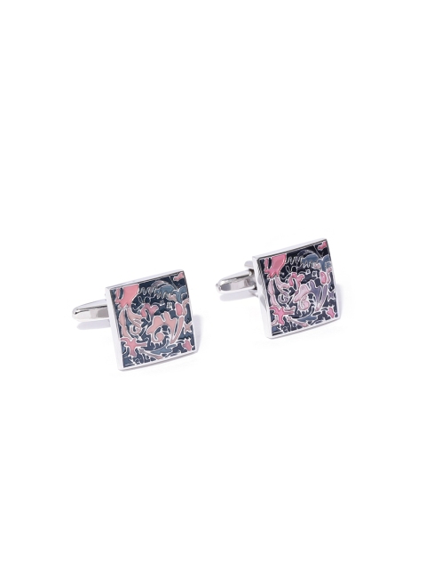 

YouBella Black & Pink Silver-Plated Engraved Square Cufflinks