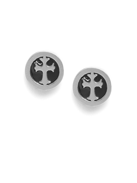 

YouBella Men Silver-Toned & Black Cross Patterned Circular Studs