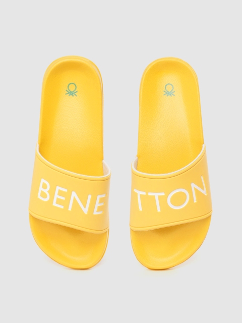 

United Colors of Benetton Men Yellow & White Brand Logo Print Sliders