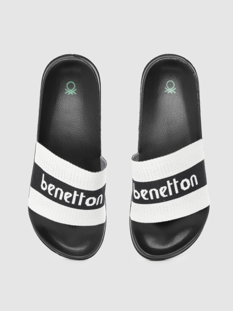 

United Colors of Benetton Men Navy Blue & Grey Self-Design Striped Sliders