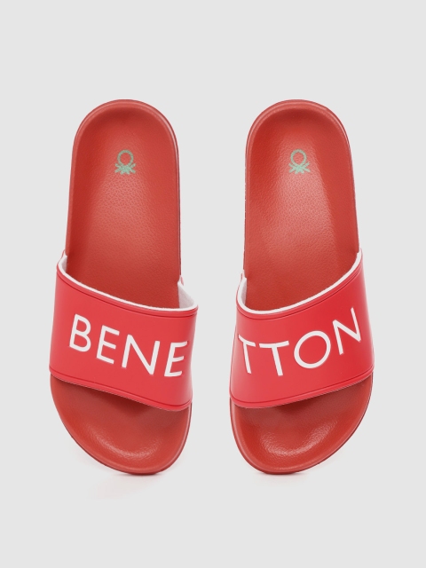 

United Colors of Benetton Men Red & White Brand Logo Print Sliders