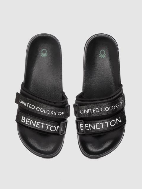

United Colors of Benetton Men Black Brand Logo Print Sliders