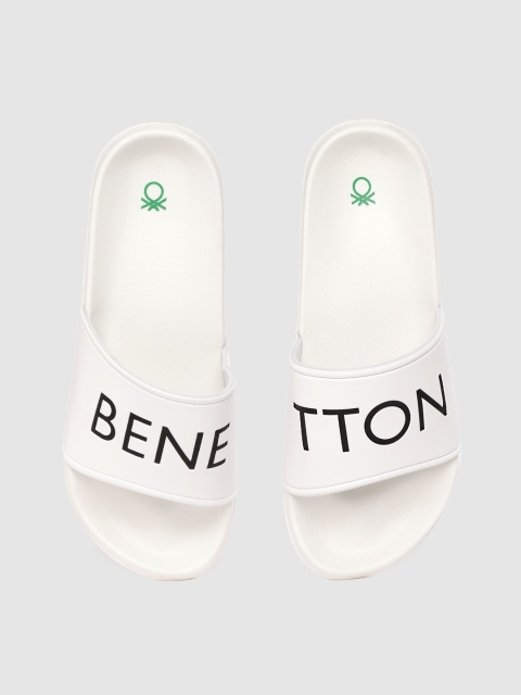 

United Colors of Benetton Men White Brand Logo Print Sliders