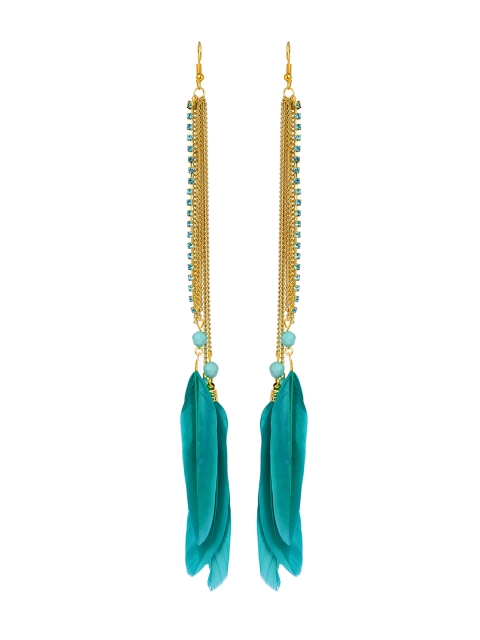 

AQUASTREET Gold-Plated & Sea Green Feather Shaped Drop Earrings