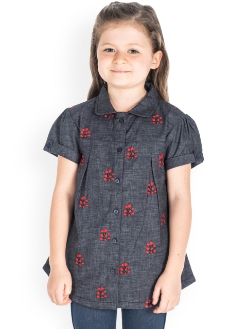 

Cherry Crumble Girls Charcoal Grey Embroidered Shirt Style Top