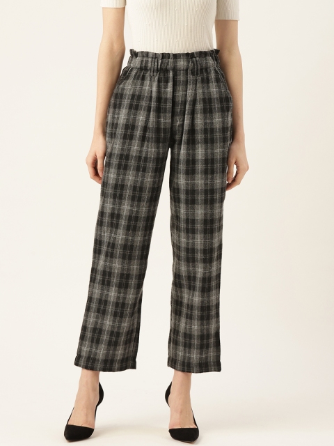 

Off Label Women Charcoal Grey & Black Regular Fit Checked Trousers