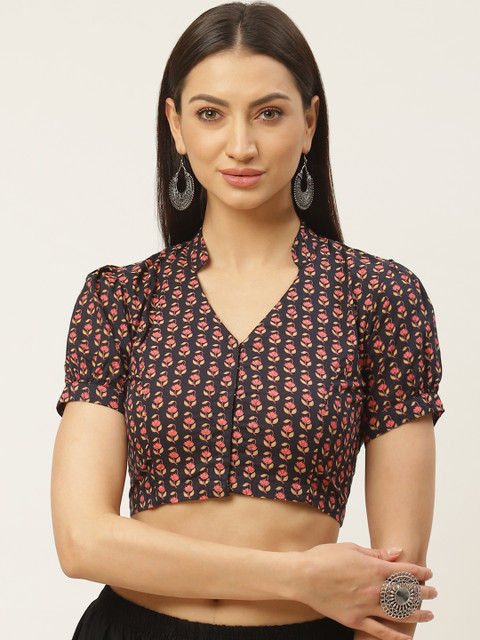 

Sanganeri Women Black & Red Printed Saree Blouse