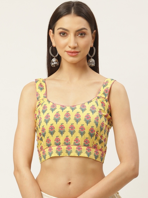 

Molcha Yellow & Pink Sanganeri Print Saree Blouse