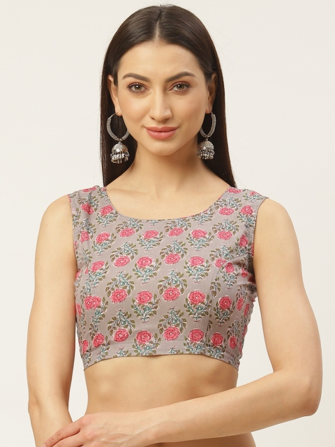 

Molcha Taupe & Pink Sanganeri Print Non-Padded Saree Blouse