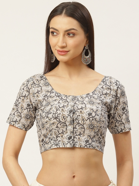 

Molcha Grey Sanganeri Print Non-Padded Saree Blouse