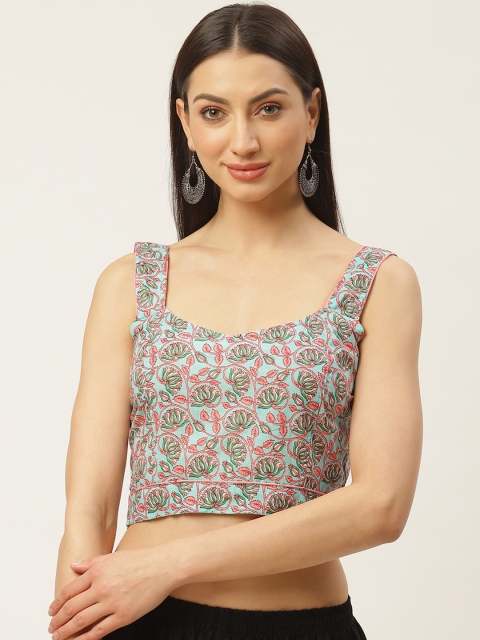 

Molcha Blue & Pink Sanganeri Print Saree Blouse