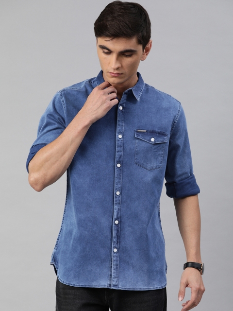 

THE BEAR HOUSE Men Blue Slim Fit Faded Casual Denim Shirt