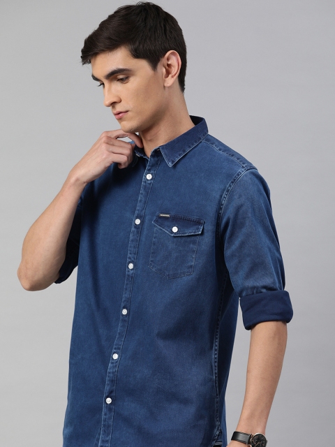 

THE BEAR HOUSE Men Blue Slim Fit Faded Casual Denim Shirt