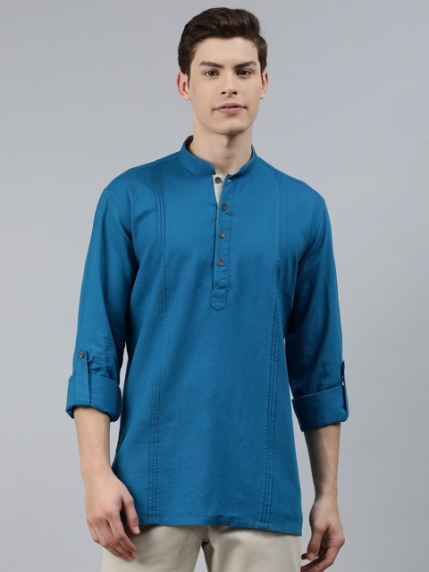 

Ethnix by Raymond Men Blue Solid Straight Pintucked Kurta