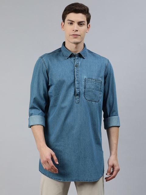 

Ethnix by Raymond Men Blue Solid Straight Chambray Kurta