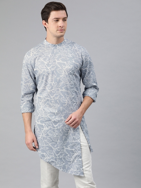 

Ethnix by Raymond Men Grey & White Floral Printed Straight Kurta