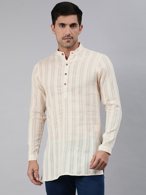 

Ethnix By Raymond Men Beige Self-Striped Kurta