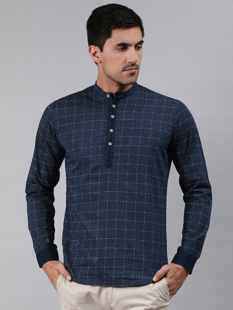 

Ethnix By Raymond Men Blue & Yellow Printed Pure Cotton Kurta