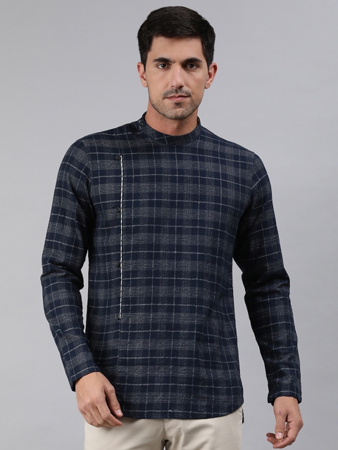 

Ethnix By Raymond Men Navy Blue & Grey Checked Kurta