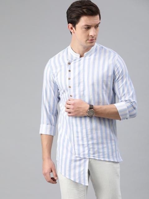 

Ethnix by Raymond Men Blue & White Striped Straight Kurta