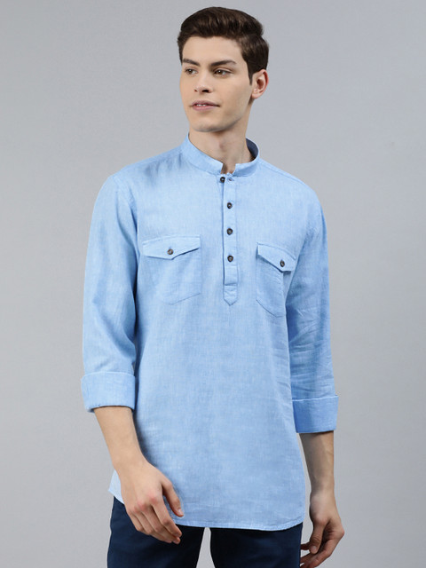 

Ethnix by Raymond Men Blue Solid Straight Linen Kurta