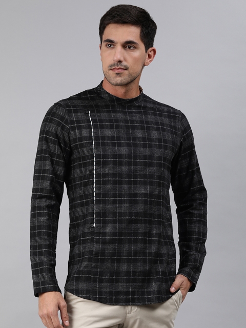 

Ethnix By Raymond Men Black & Grey Checked Kurta