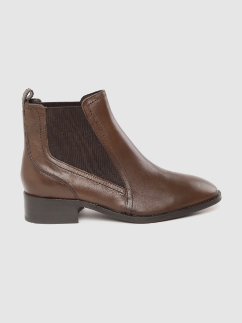 

Marks & Spencer Women Coffee Brown Solid Leather Mid-Top Flat Boots