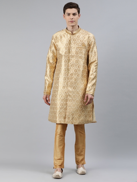 

Ethnix by Raymond Men Gold-Toned Self Design Kurta with Churidar