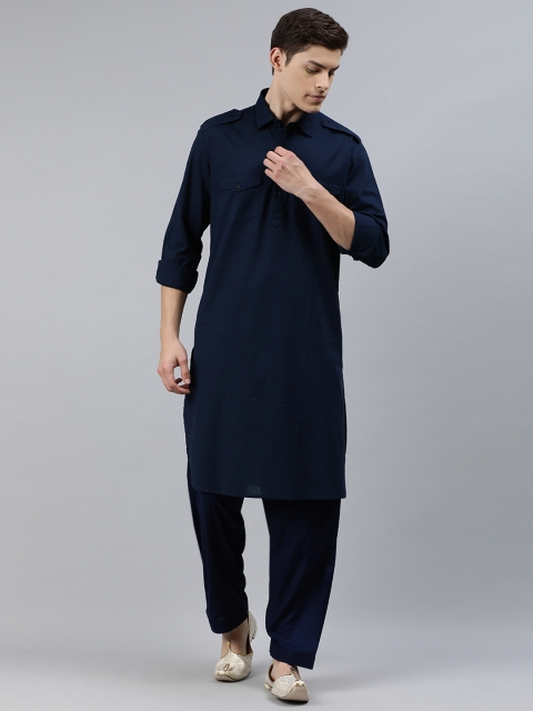 

Ethnix by Raymond Men Blue Solid Pathani Kurta with Pyjamas
