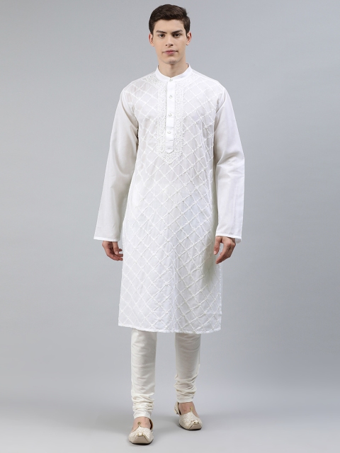 

Ethnix by Raymond Men White Self Design Kurta with Churidar
