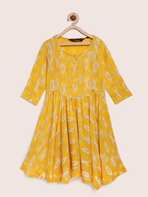 

Sangria Girls Yellow & White Printed Fit and Flare Dress