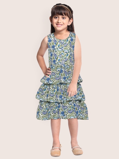 

Sangria Girls Blue & White Floral Print Layered Fit & Flare Dress