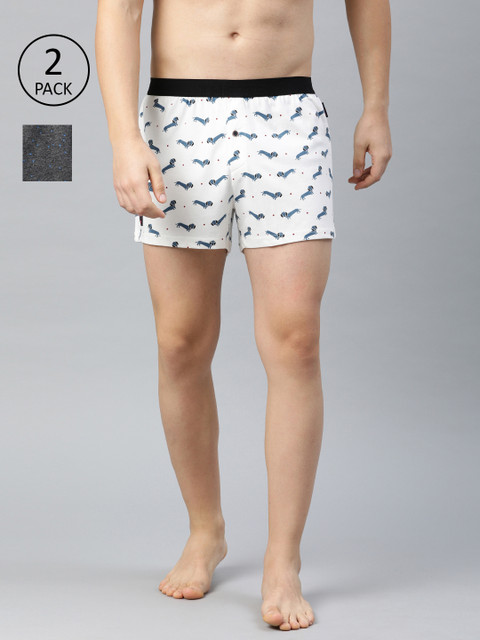 

THE BEAR HOUSE Men Pack of 2 Charcoal Grey & White Knitted Printed Pure Cotton Boxers TBH-REDING