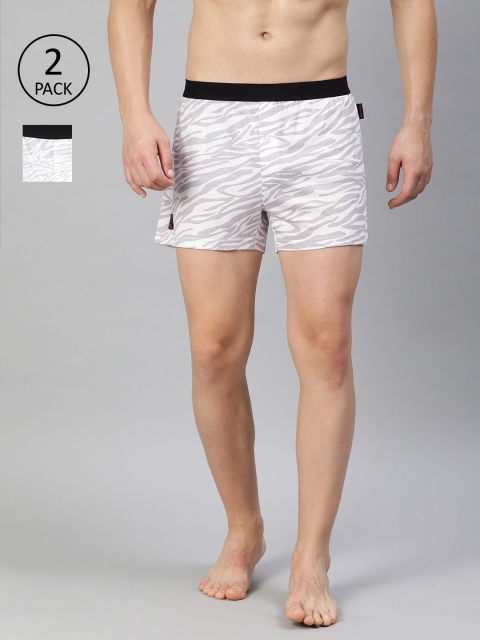 

THE BEAR HOUSE Men Pack of 2 White Knitted Printed Pure Cotton Boxers TBH-JUNG