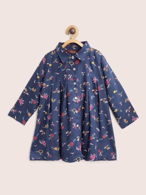 

Sangria Girls Navy Blue & Maroon Floral Print Pleated Shirt Style Top