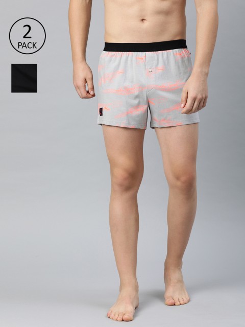 

THE BEAR HOUSE Men Pack of 2 Black & Grey Knitted Pure Cotton Boxers TBH-NIEM