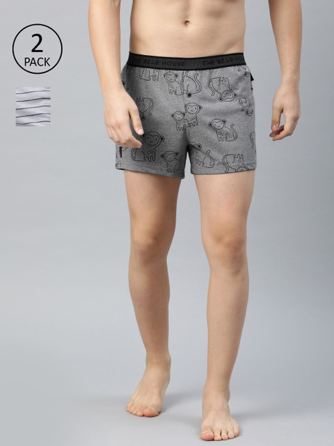 

THE BEAR HOUSE Men Pack Of 2 Printed Knitted Boxers TBH-COOKE, Charcoal