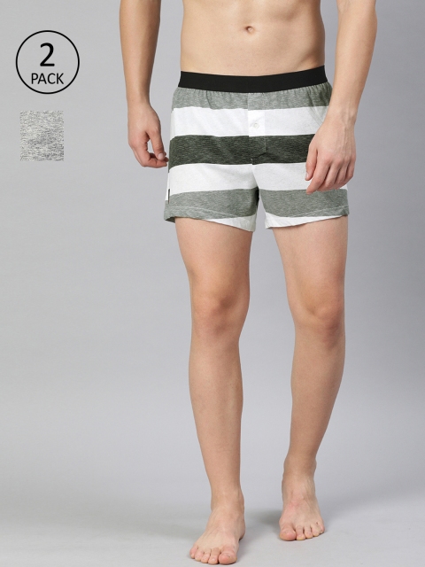 

THE BEAR HOUSE Men Pack of 2 Grey & White Knitted Striped Boxers TBH-DIEGO
