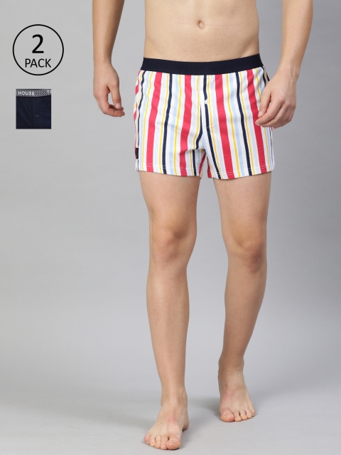 

THE BEAR HOUSE Men Pack of 2 Knitted Striped Boxers TBH-ELVIS, White