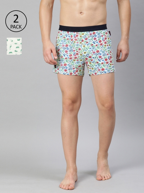 

THE BEAR HOUSE Men Pack of 2 Blue & Beige Knitted Printed Pure Cotton Boxers TBH-SIMON
